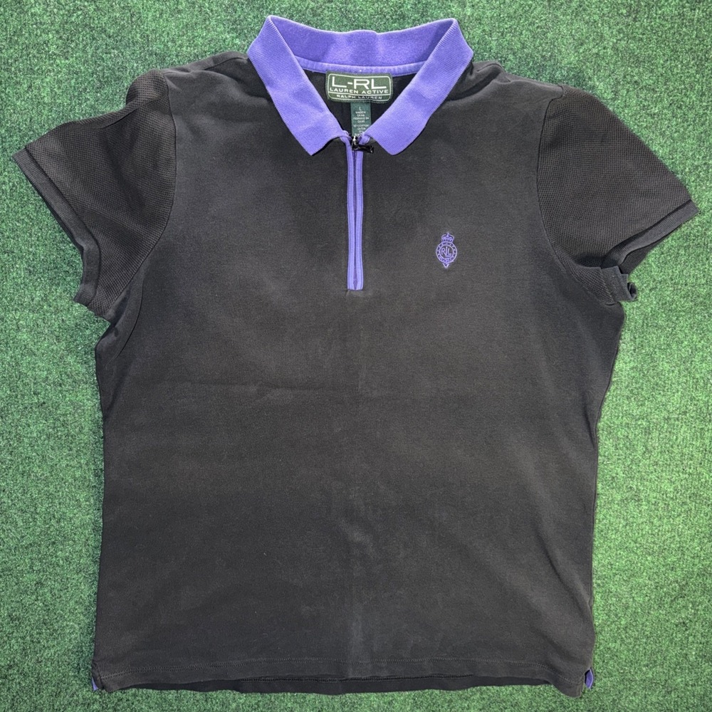 Lauren Ralph Lauren Active Women's Large 1/4 Zip Polo Shirt Black & Purple
